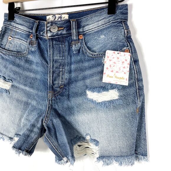 Free People Makai Cutoff Shorts Blue Frayed Denim Distressed We The Free Sz 24 - Picture 7 of 12